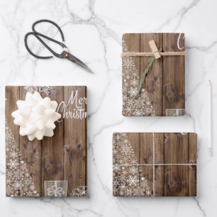 Unique Rustic Merry Christmas Snowflake Wrapping Paper Sheet