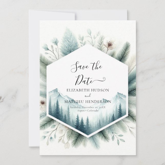 Unique Rustic Mountain Wedding Save The Date (Front)