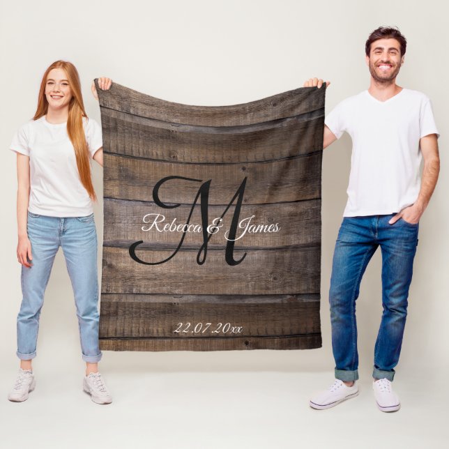 Unique Rustic Pattern Monogram Script Custom  Fleece Blanket (In Situ)