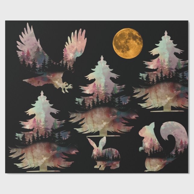 Unique Rustic Trees Animals Wrapping Paper (Flat)