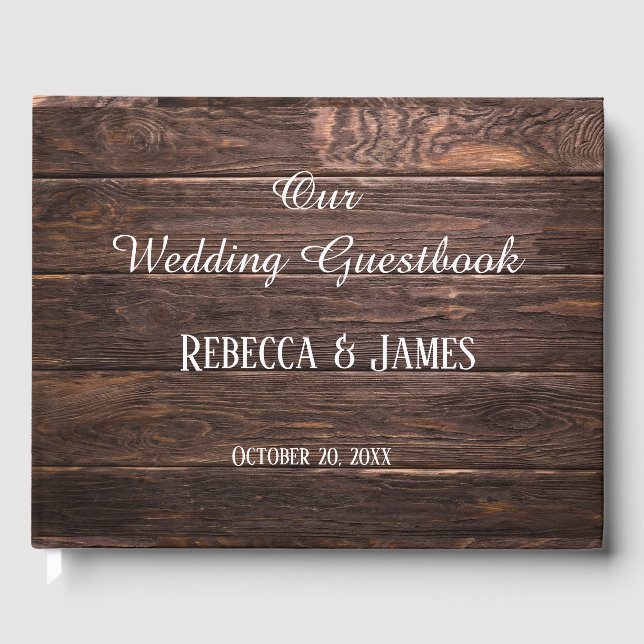 Unique Rustic Wood Calligraphy Wedding Guest Book (Front)