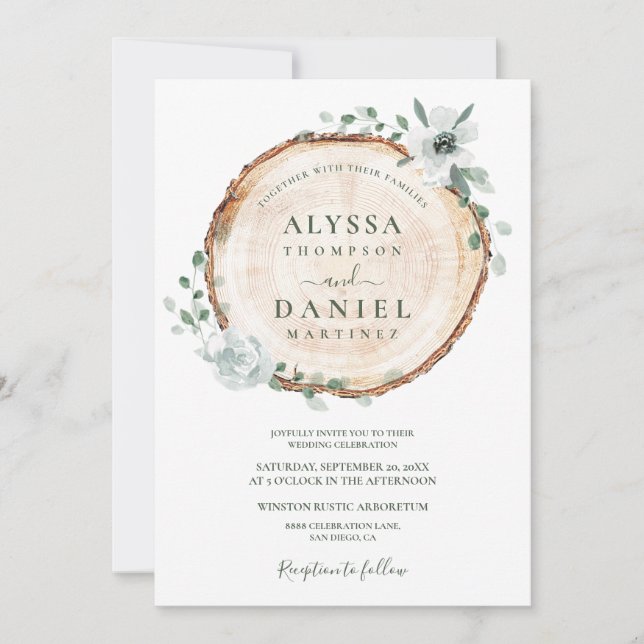 Unique Rustic Wood Floral Watercolor Wedding Invitation (Front)