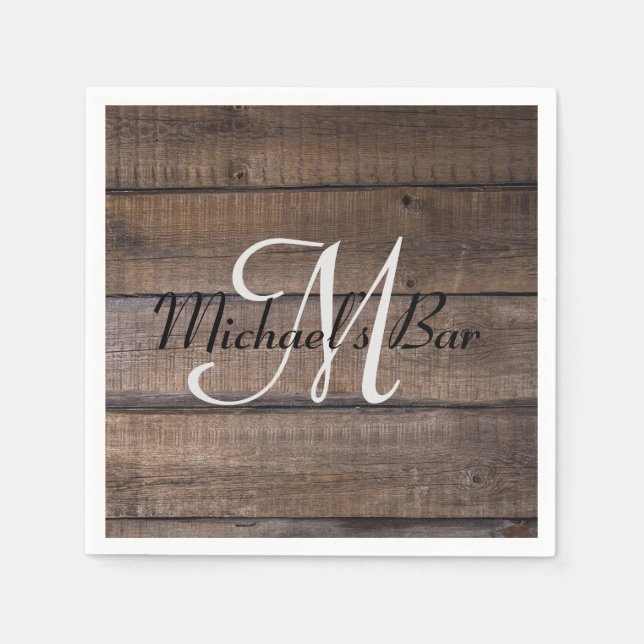 Unique Rustic Wood Wedding Monogram Napkin (Front)