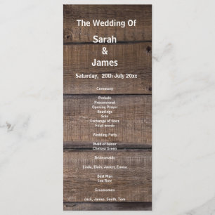 Unique Rustic Wood Wedding Programme Service Card