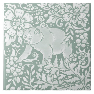 Unique Sage Green Bear Forest Woodland Animal Tile