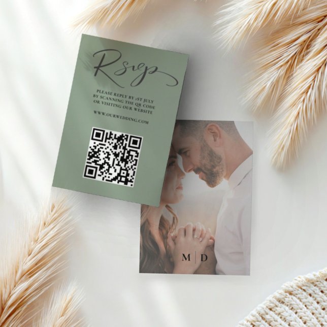Unique Sage Green QR Code RSVP Wedding Card (Creator Uploaded)