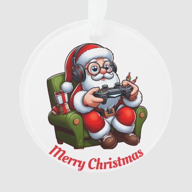Unique Santa playing video games  Ornament (Front)