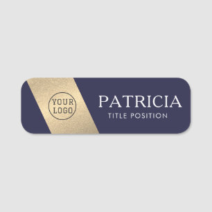 Unique Sapphire Dark Blue Luxury Glitter Gold Logo Name Tag