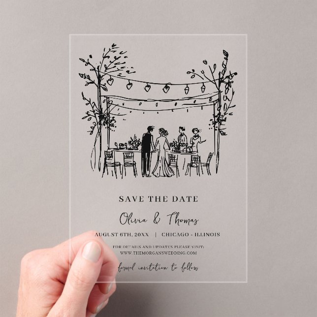 Unique Save the Date hand sketched Acrylic Invitations (Insitu (Handheld))