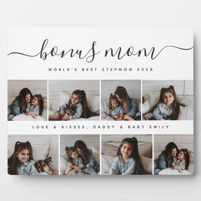 Unique Script Photo Collage Bonus Mum Mothers Day Plaque (Front)
