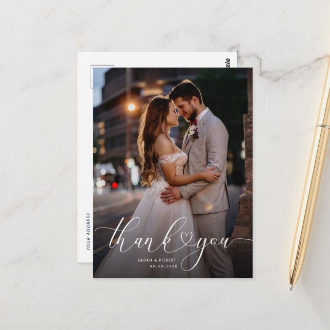 unique script wedding thank you photo card (Front/Back In Situ)