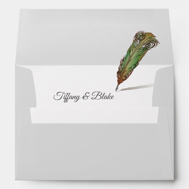 Unique Scroll & Feather Pen Wedding  Envelope (Back (Bottom))