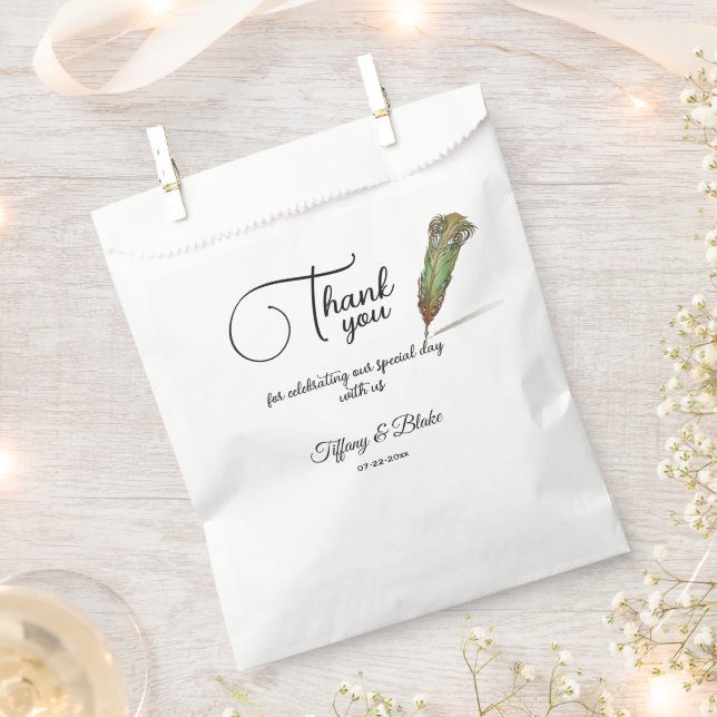 Unique Scroll & Feather Pen Wedding  Favour Bags (Clipped)