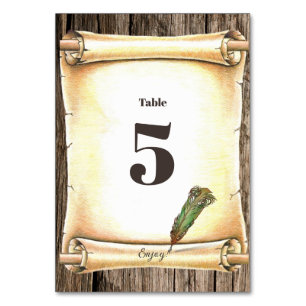 Unique Scroll & Feather Pen Wedding Table No Card