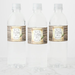 Unique Scroll & Vintage Feather Pen Wedding Water Bottle Label