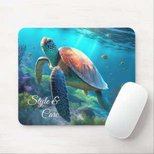Unique Sea Turtle Illustration Personalised Text Mouse Mat