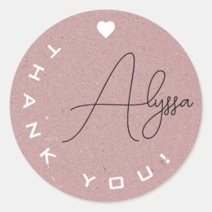 Unique Signature Kraft Paper Thank You Business  Classic Round Sticker