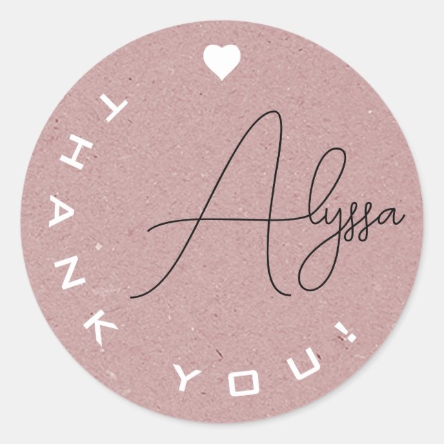Unique Signature Kraft Paper Thank You Business  Classic Round Sticker (Front)