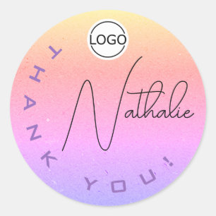 Unique Signature Pink Rainbow Ombre Thank You Logo Classic Round Sticker