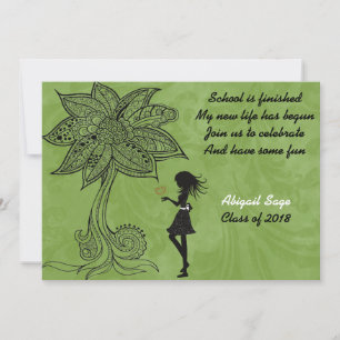 Unique Silhouette Girl Flower Graduation Invite
