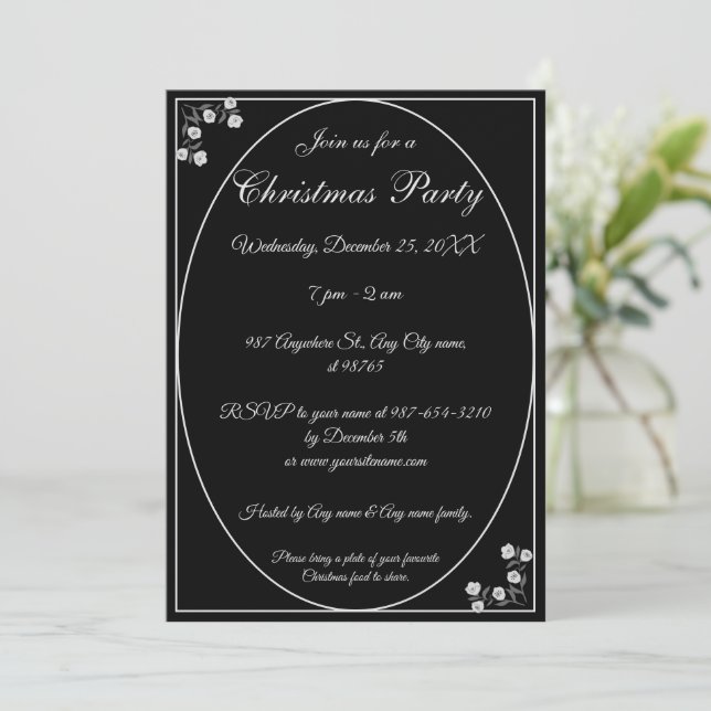 Unique Silver Black Christmas Party Merry & Bright Invitation (Standing Front)