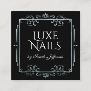 Unique Silver Foil Flourish Luxurious Black Square Business Card