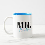 Unique simple personalised Mr handsome couples Two-Tone Coffee Mug<br><div class="desc">Elegant modern minimalist typography Mr handsome design in black and blue,  simple and unique. Great groom gifts and newlywed couple gifts or anniversary gifts.
See matching Mrs gorgeous mugs in collection. 
Customise the mug and text colour with your choice.</div>