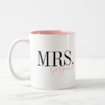 Unique simple personalised Mrs gorgeous couples Two-Tone Coffee Mug<br><div class="desc">Elegant modern minimalist typography Mrs gorgeous design in black and pink,  simple and unique. Great bride gifts and newlywed couple gifts or anniversary gifts.
See matching Mr handsome mugs in collection. 
Customise the mug and text colour with your choice.</div>