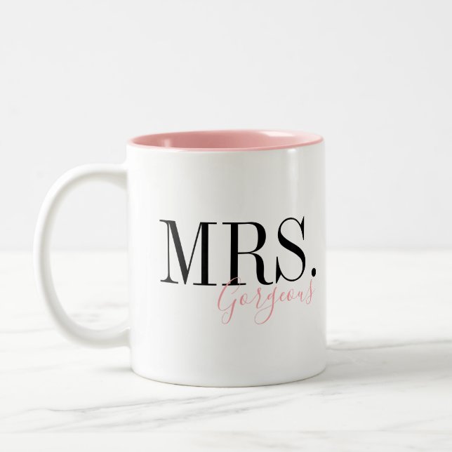 Unique simple personalised Mrs gorgeous couples Two-Tone Coffee Mug (Left)