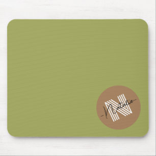 Unique simple stylish design Monogram Olive green  Mouse Mat