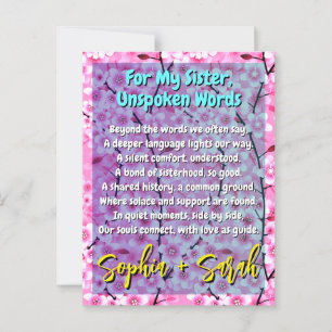Unique Sister Gift   Pink Floral Poem Postcard