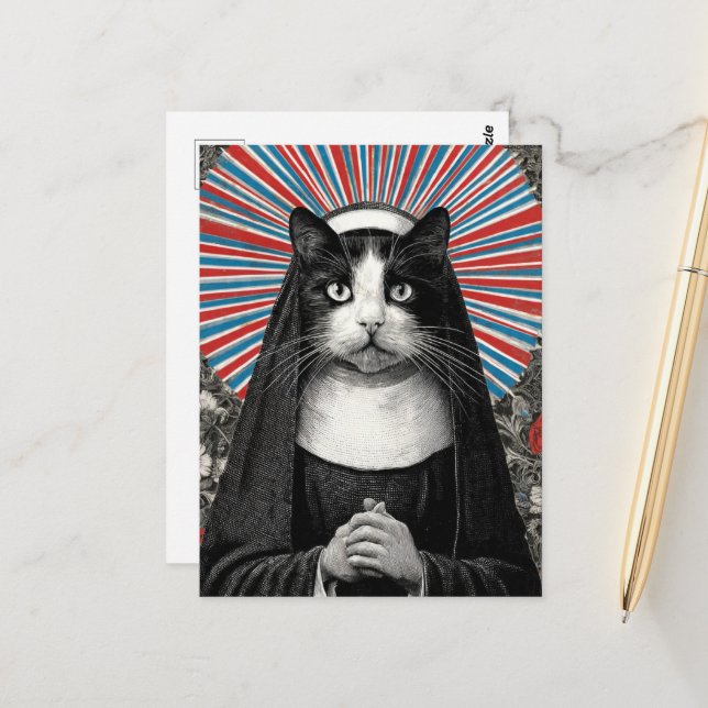 Unique Sister Kitty the Cat Nun Postcard (Front/Back In Situ)