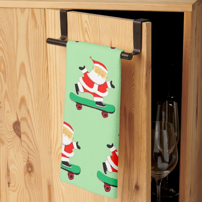 Unique Skateboarding Santa Tea Towel (Thirds Fold)