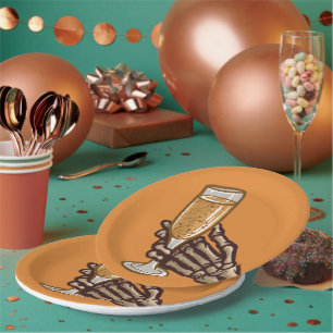 Unique Skelton Hand & Drink Adult Halloween Party Paper Plate