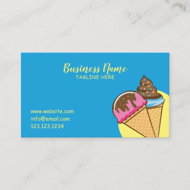 Unique Sky Blue Sweet Ice Cream Cones Frosting Business Card (Front)