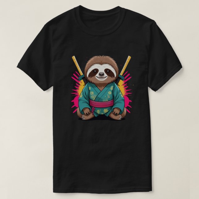 Unique Sloth Samurai Fun & Quirky Animal Warrior  T-Shirt (Design Front)