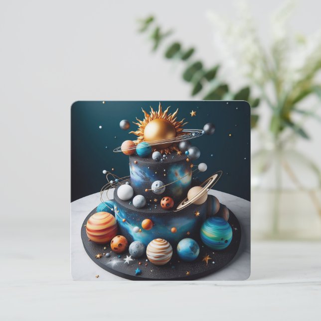UNIQUE SOLAR SYSTEM THEME  KIDS BIRTHDAY CAKE CARD (Standing Front)