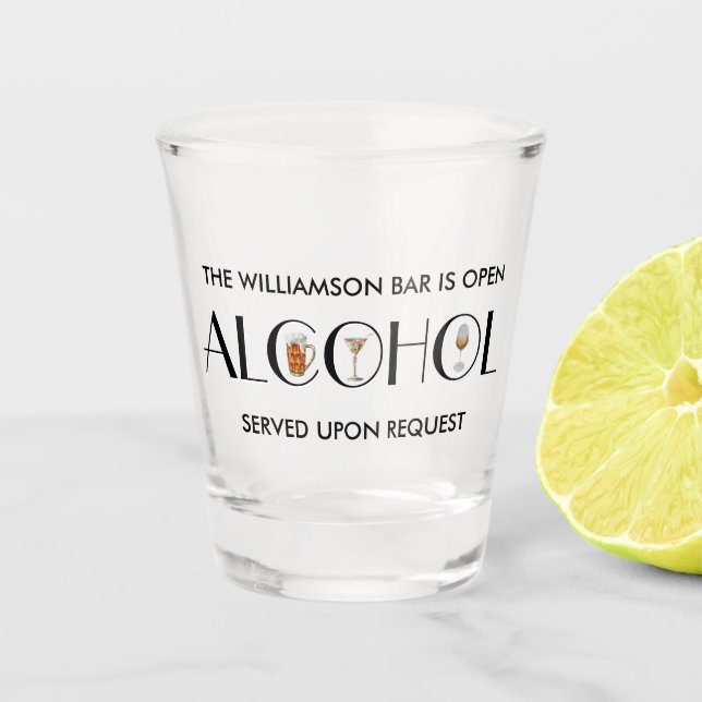 Unique Sophisticated Beer Wine Martini Name Black Shot Glass (Front)
