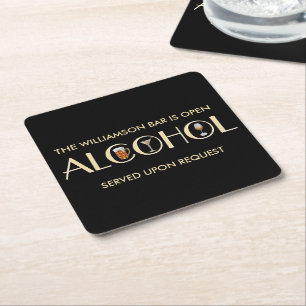 Unique Sophisticated Beer Wine Martini Name Square Paper Coaster