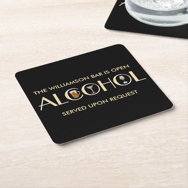 Unique Sophisticated Beer Wine Martini Name Square Paper Coaster (Angled)