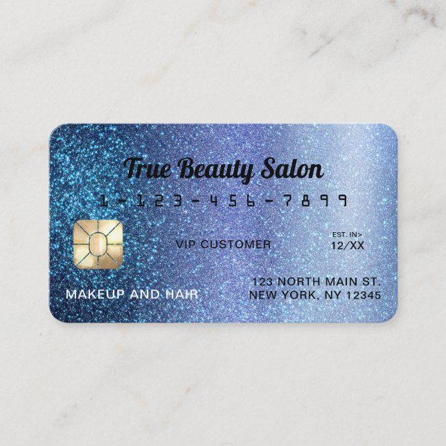 Unique Sparkly Aqua Blue Glitter Credit Card (Front)