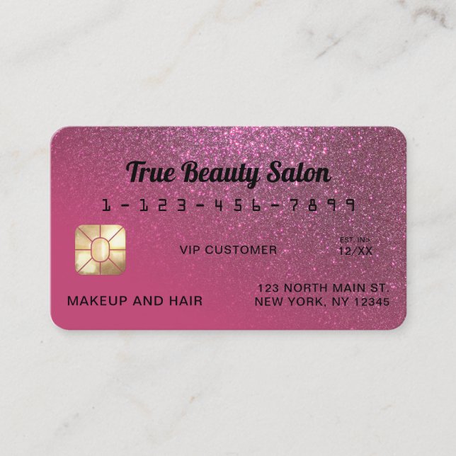Unique Sparkly Berry Pink Glitter Credit Card (Front)