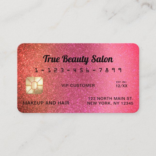 Unique Sparkly Copper Pink Glitter Credit Card (Front)