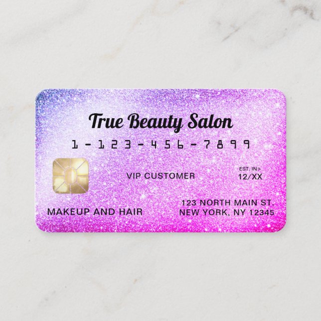 Unique Sparkly Mermaid Purple Glitter Credit Card (Front)