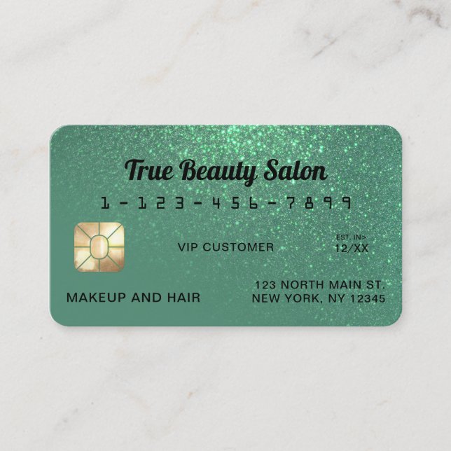 Unique Sparkly Mermaid Teal Glitter Credit Card (Front)