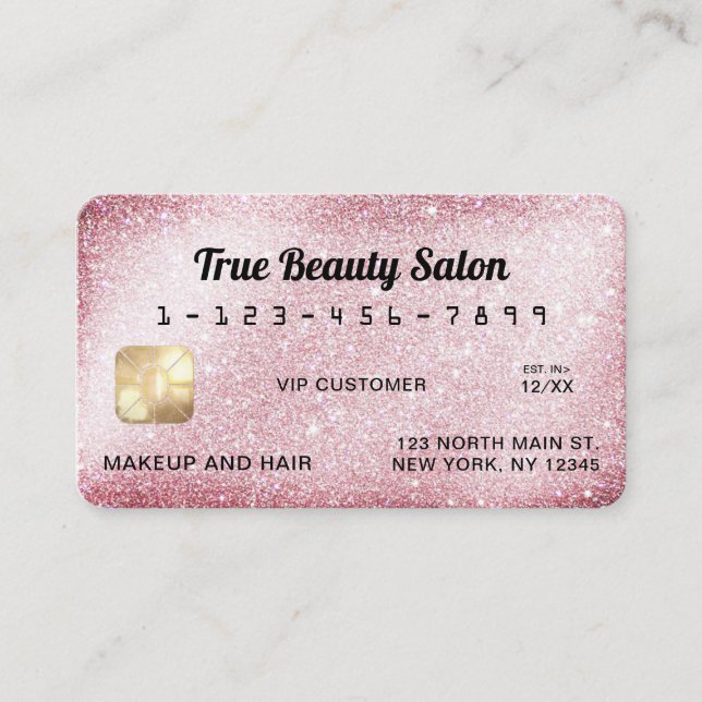 Unique Sparkly Pink Glitter Credit Card (Front)