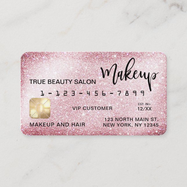 Unique Sparkly Pink Glitter Credit Card Makeup (Front)
