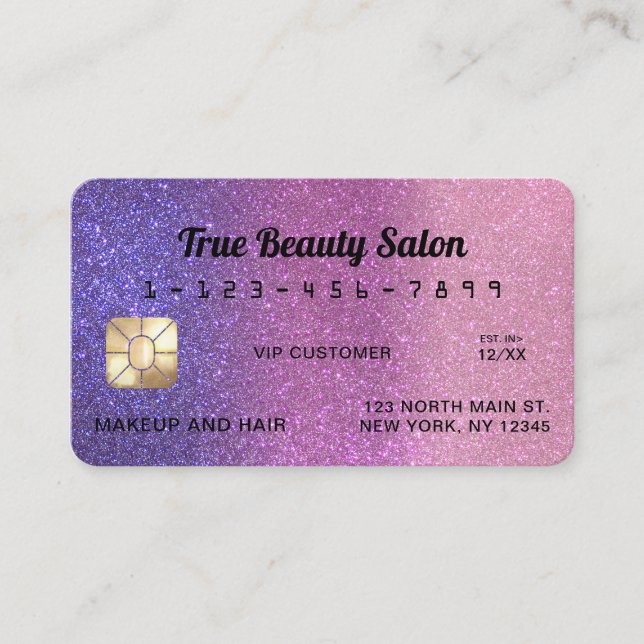 Unique Sparkly Violet Pink Glitter Credit Card (Front)