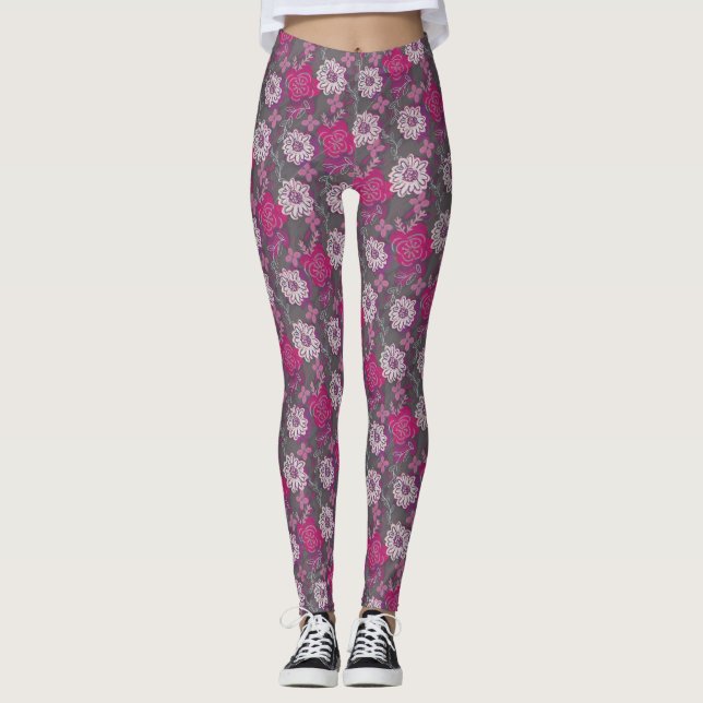 Unique Spring Floral Pattern Leggings (Front)