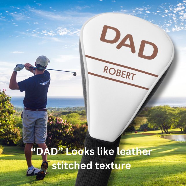 Unique Stitched Leather Look DAD Name Brown White Golf Head Cover (Creator Uploaded)